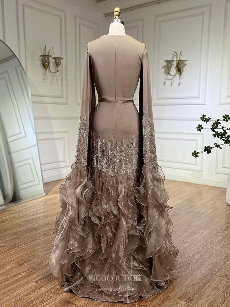 Prom Dress 2025 Elegant Satin Sheath Ruffled Prom Dresses Extra Long Sleeve Pageant Dress 25006-unique elegant Prom Dresses-As Pictured-US2-vigocouture