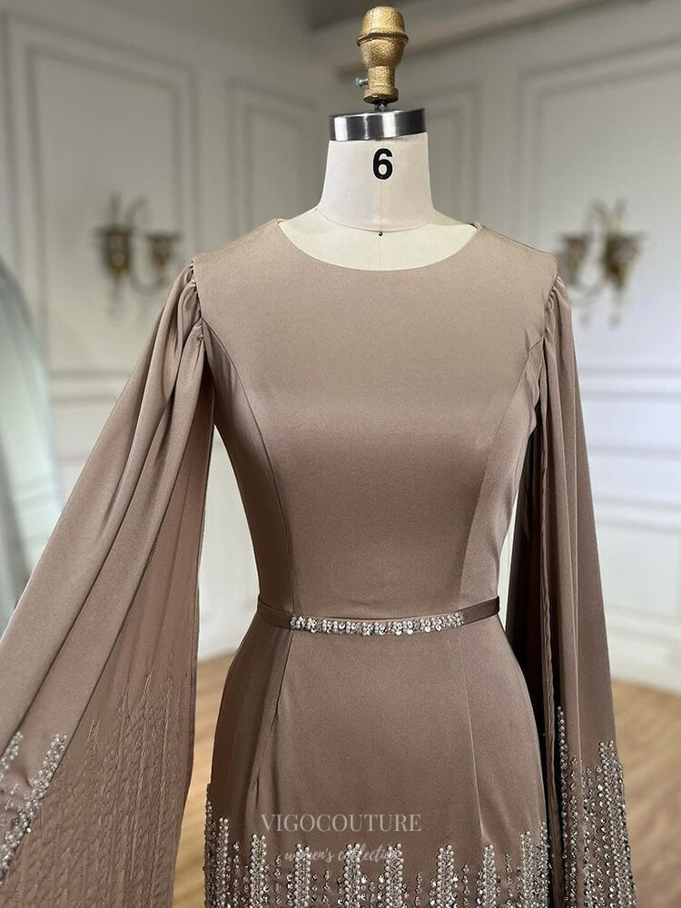 Prom Dress 2025 Elegant Satin Sheath Ruffled Prom Dresses Extra Long Sleeve Pageant Dress 25006-unique elegant Prom Dresses-As Pictured-US2-vigocouture