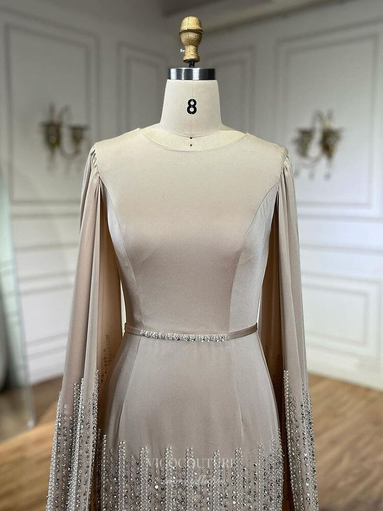 Prom Dress 2025 Elegant Satin Sheath Ruffled Prom Dresses Extra Long Sleeve Pageant Dress 25006-unique elegant Prom Dresses-As Pictured-US2-vigocouture