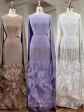 Elegant Satin Sheath Ruffled Prom Dresses Extra Long Sleeve Pageant Dress 25006