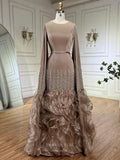 Prom Dress 2025 Elegant Satin Sheath Ruffled Prom Dresses Extra Long Sleeve Pageant Dress 25006-unique elegant Prom Dresses-Khaki-US2-vigocouture