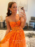 Prom Dress 2025 Elegant Strapless Lace Applique Prom Dress 21568-unique elegant Prom Dresses-Orange-US2-vigocouture