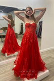 Prom Dress 2025 Elegant Strapless Lace Applique Prom Dress 21568-unique elegant Prom Dresses-Red-US2-vigocouture