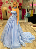 Prom Dress 2025 Elegant Strapless Organza Cheap Prom Dresses Satin Formal Gown 24150-unique elegant Prom Dresses-Light Blue-Custom Size-vigocouture