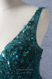 Prom Dress 2025 Emerald Green Beaded Prom Dresses Lace Applique Evening Dress 22131-unique elegant Prom Dresses-Emerald-US2-vigocouture