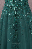 Prom Dress 2025 Emerald Green Beaded Prom Dresses Lace Applique Evening Dress 22131-unique elegant Prom Dresses-Emerald-US2-vigocouture