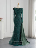 Prom Dress 2025 Emerald Green Beaded Prom Dresses Long Sleeve 1920s Evening Dress 22146-unique elegant Prom Dresses-Emerald-US2-vigocouture