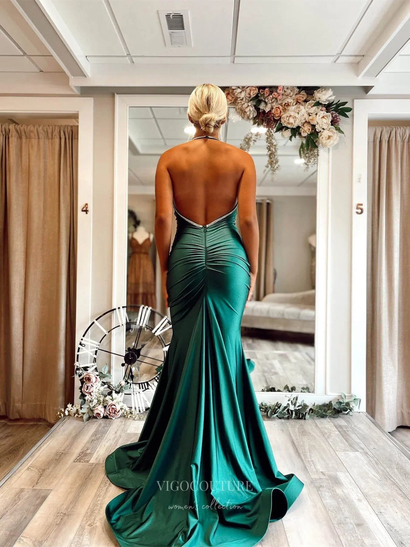 Prom Dress 2025 Emerald Green Mermaid Satin Cheap Prom Dresses Beaded Spaghetti Strap 24070-unique elegant Prom Dresses-Emerald-Custom Size-vigocouture