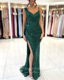 Prom Dress 2025 Emerald Green Sequin Prom Dresses With Slit Mermaid Evening Dress 21812-unique elegant Prom Dresses-Green-US2-vigocouture