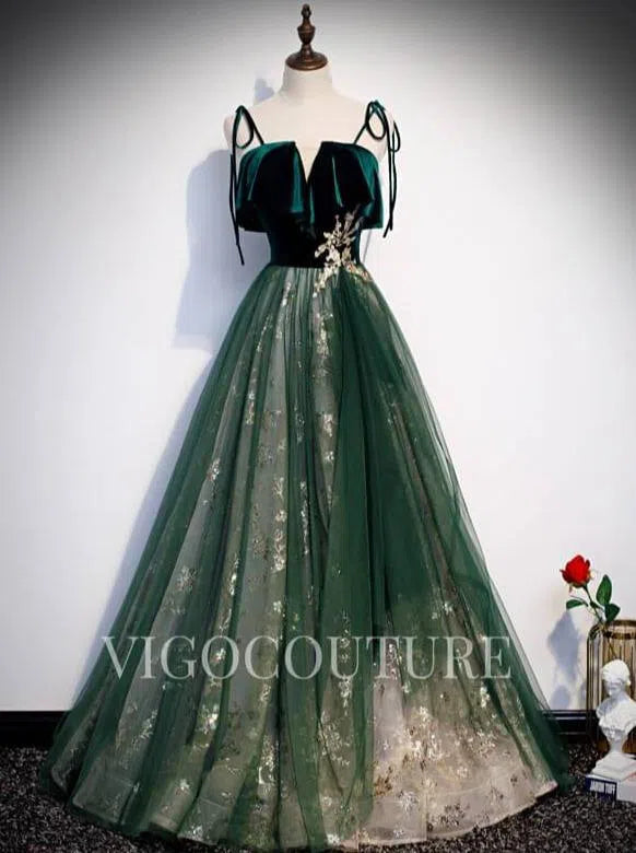 Prom Dress 2025 Emerald Spaghetti Strap Prom Dresses A-line Lace Prom Gown 20268-unique elegant Prom Dresses-Emerald-US2-vigocouture