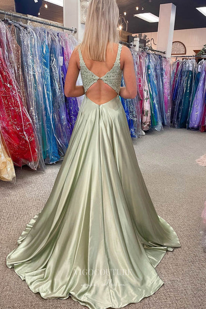 Enchanting Sage Prom Dress with Lace Applique Bodice and Luxurious Satin Bottom 22223 Sage / US2 Enchanting Sage Prom Dress with Lace Applique Bodice and Luxurious Satin Bottom 22223 Sage / US2