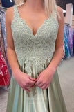 Prom Dress 2025 Enchanting Sage Prom Dress with Lace Applique Bodice and Luxurious Satin Bottom 22223-unique elegant Prom Dresses-Sage-Custom Size-vigocouture