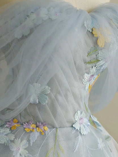 Ethereal Blue Off-Shoulder Floral Tulle Ball Gown – Romantic Embroidered Evening Dress 25306 Blue / US14 Ethereal Blue Off-Shoulder Floral Tulle Ball Gown – Romantic Embroidered Evening Dress 25306 Blue / US14