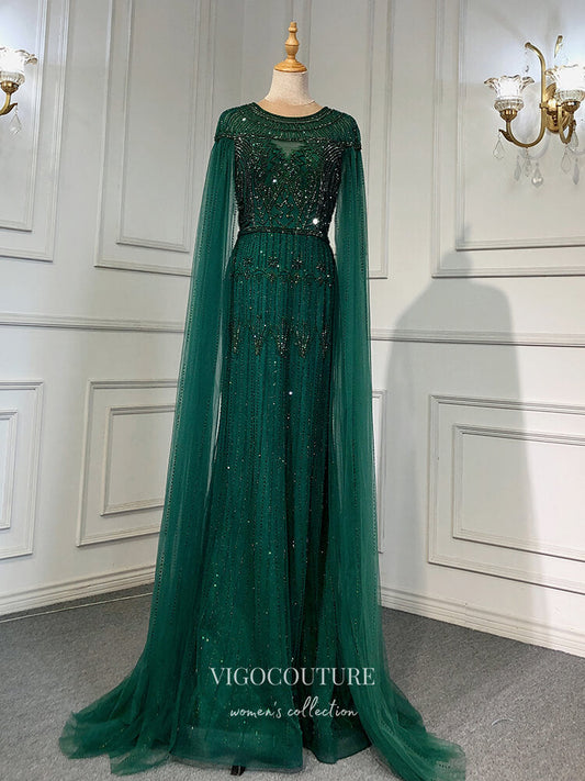 Prom Dress 2025 Extra Long Sleeve Formal Dresses Beaded Evening Dresses 21518-unique elegant Prom Dresses-Green-US2-vigocouture