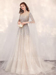 Extra Long Sleeves Beaded Prom Dresses Boatneck Beaded 20106