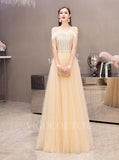 Prom Dress 2025 Feather Evening Dress Boatneck Beaded Prom Dresses 20110-unique elegant Prom Dresses-Champagne-US2-vigocouture