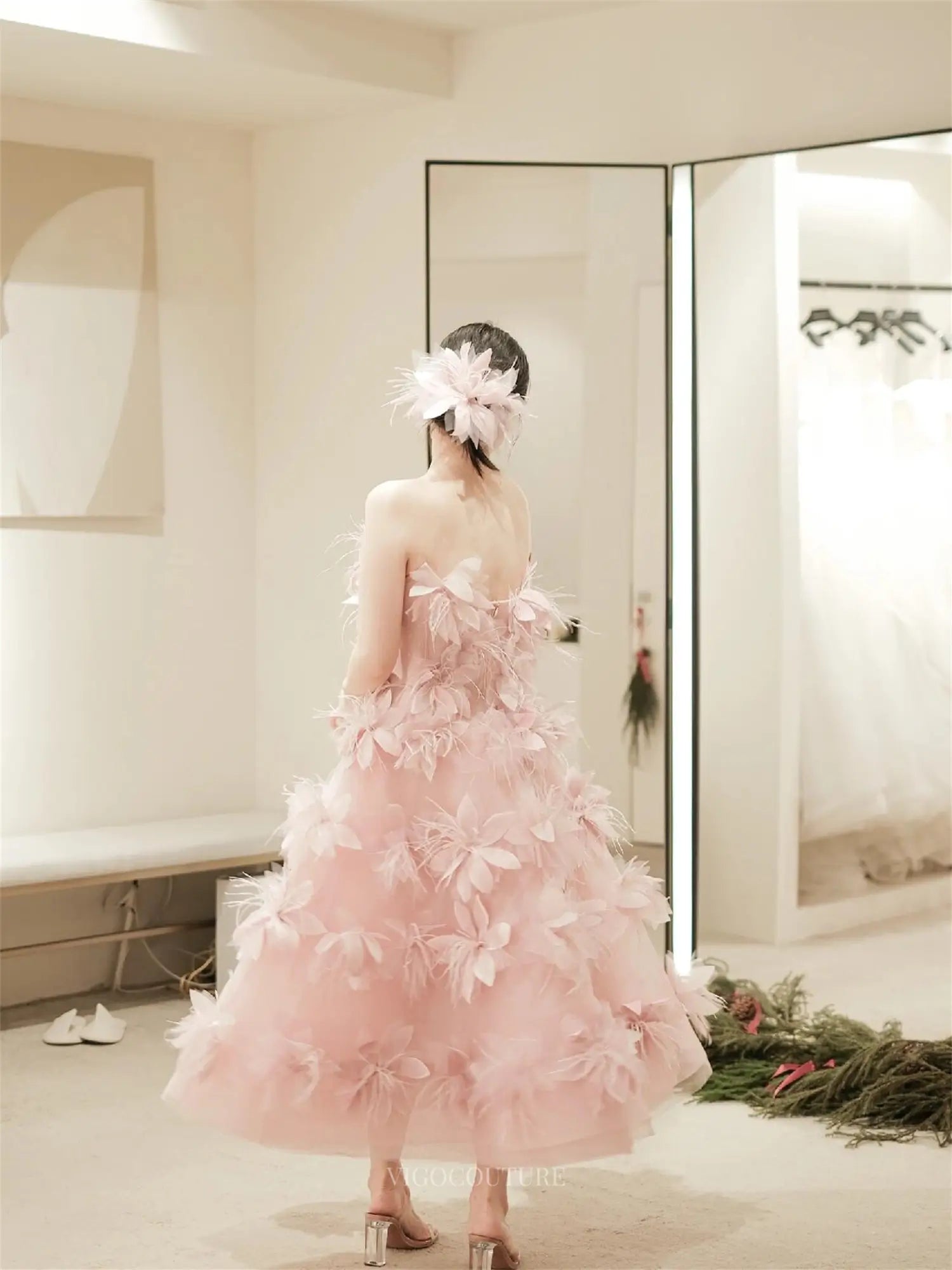 Featherly - Pink Floral Short Prom Dress Custom Colors / US8 Featherly - Pink Floral Short Prom Dress Custom Colors / US8