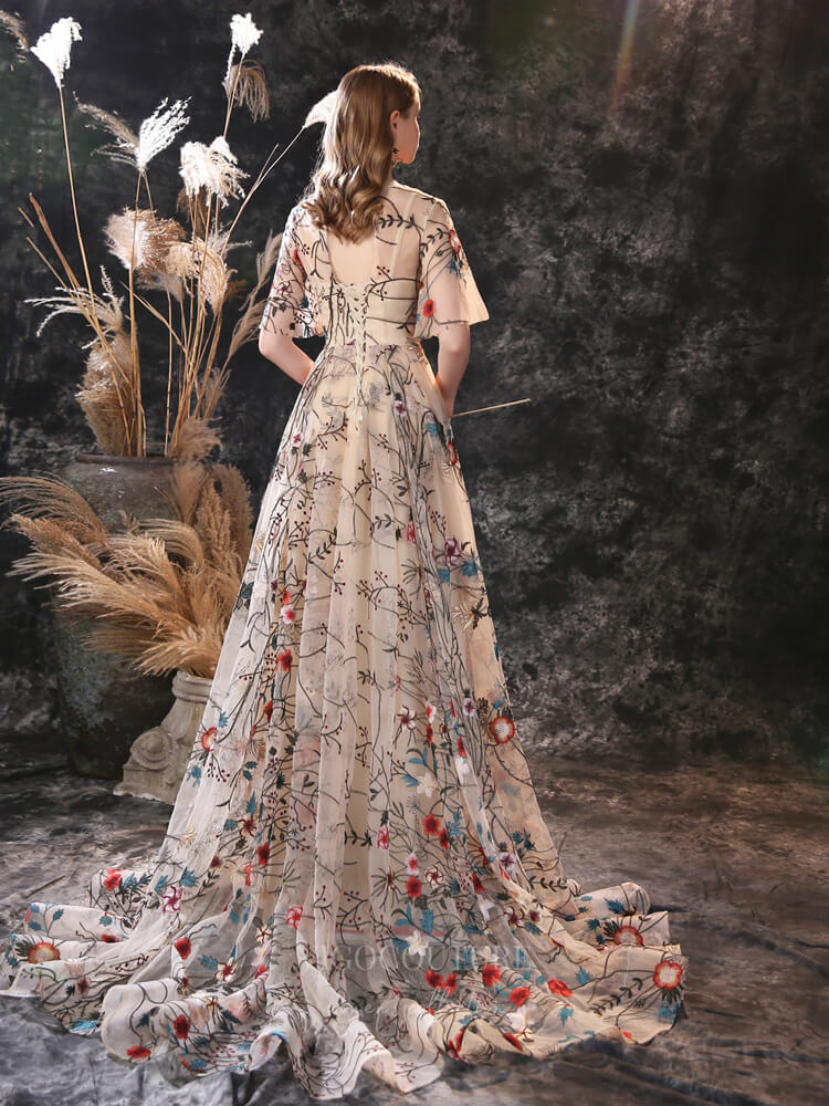 Floral Champagne Lace Prom Dress 20917 Custom Colors / US2 Floral Champagne Lace Prom Dress 20917 Custom Colors / US2