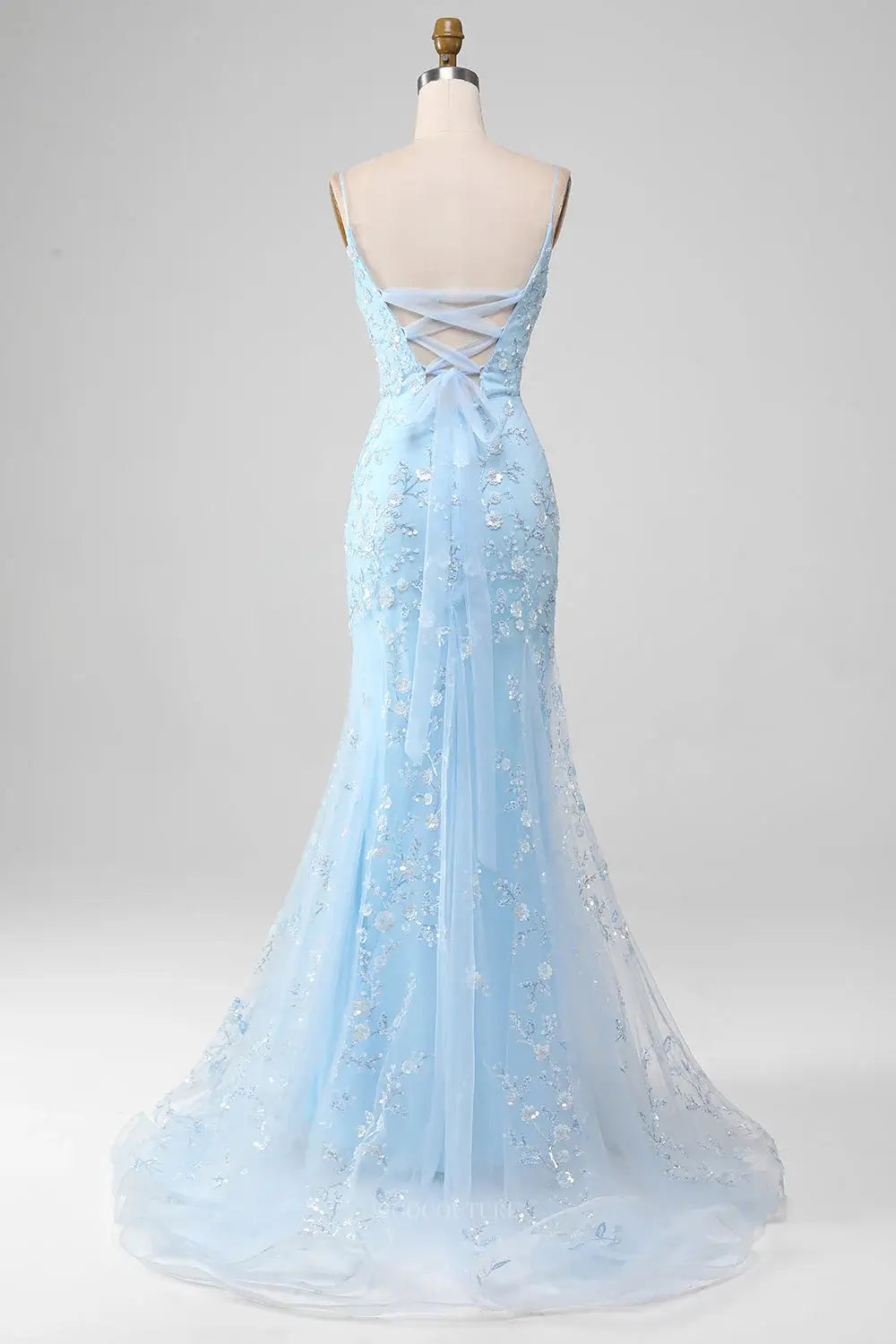 Floral Lace Mermaid Prom Dresses 2025 with Spaghetti Straps & Lace Up vigocouture Floral Lace Mermaid Prom Dresses 2025 with Spaghetti Straps & Lace Up vigocouture