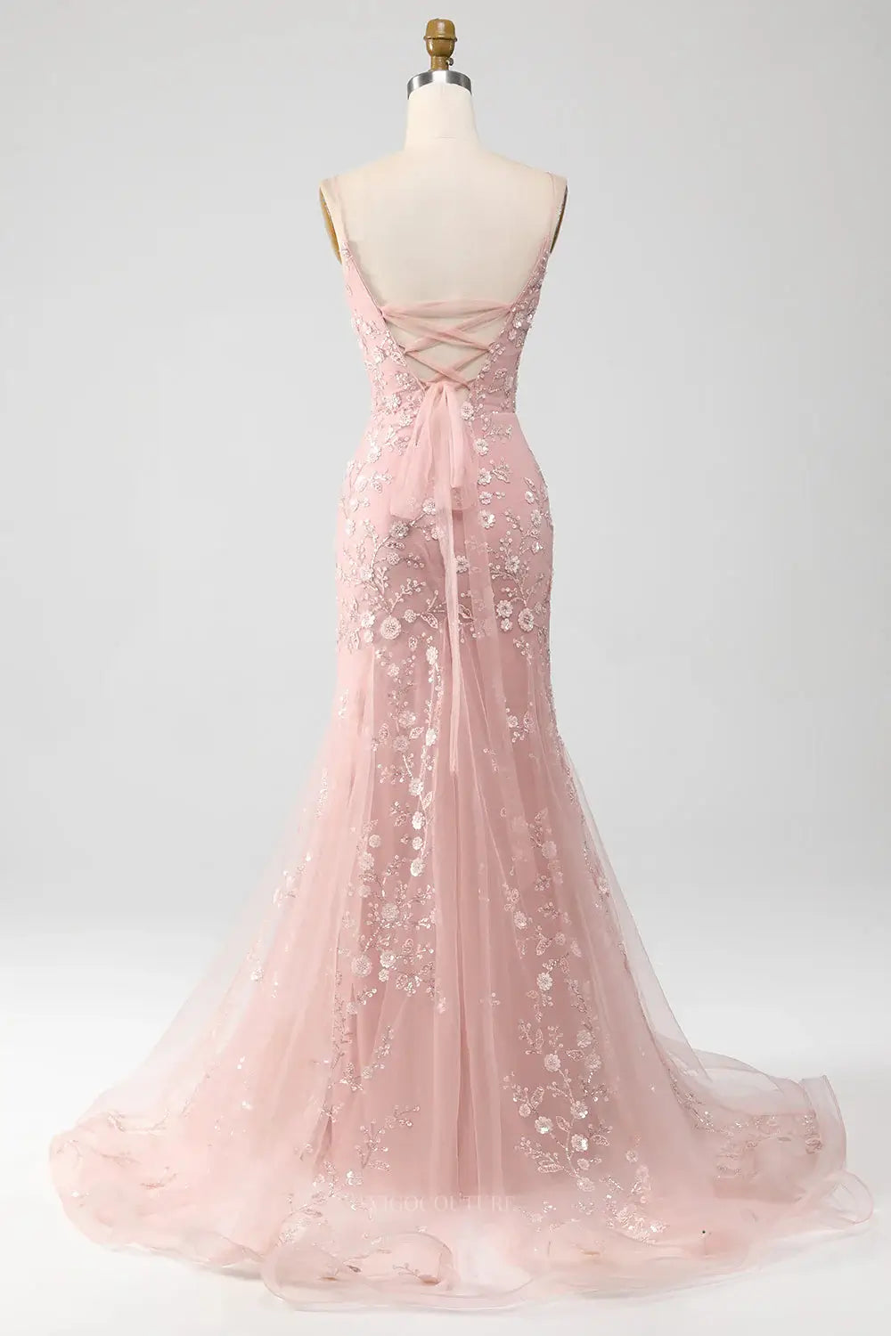 Floral Lace Mermaid Prom Dresses 2025 with Spaghetti Straps & Lace Up Back 25101 Light Blue / US2 Floral Lace Mermaid Prom Dresses 2025 with Spaghetti Straps & Lace Up Back 25101 Light Blue / US2