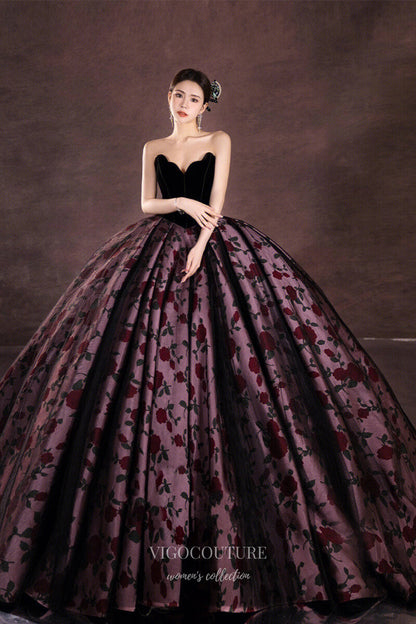 Prom Dress 2025 Floral Print Satin Prom Dresses Off the Shoulder Quinceanera Dress 21905-unique elegant Prom Dresses-Black-US2-vigocouture