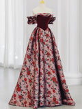 Prom Dress 2025 Floral Satin Prom Dresses Off the Shoulder Formal Gown 21902-unique elegant Prom Dresses-As Pictured-US2-vigocouture