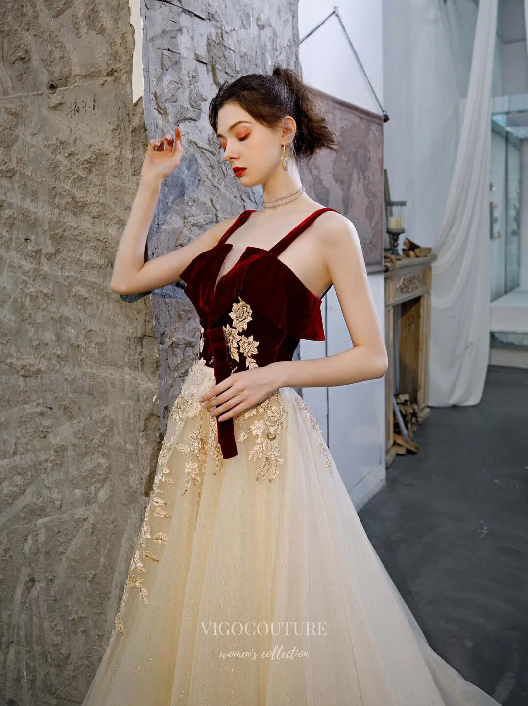 Prom Dress 2025 Floral Spaghetti Strap Prom Dress 20210-unique elegant Prom Dresses-Champagne-US2-vigocouture