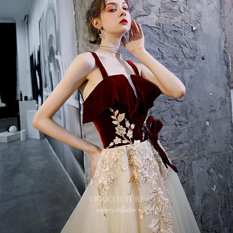 Prom Dress 2025 Floral Spaghetti Strap Prom Dress 20210-unique elegant Prom Dresses-Champagne-US2-vigocouture