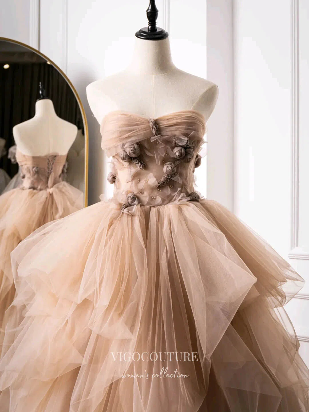 Floral Tulle Prom Dresses Strapless Formal Gown 21185 Custom Colors / 20W Floral Tulle Prom Dresses Strapless Formal Gown 21185 Custom Colors / 20W