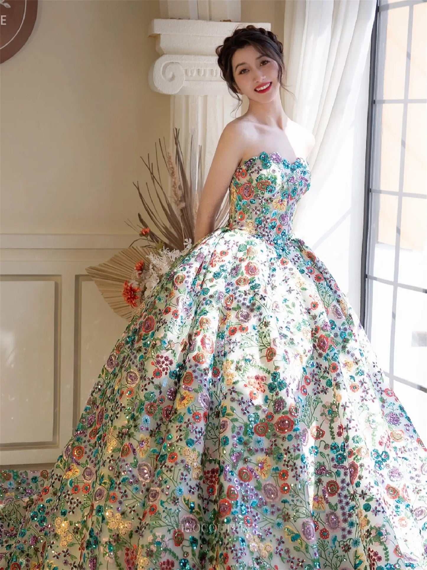 Prom Dresses 2025 to impress Florisse - Green Floral Lace Princess Dress-vigocouture-vigocouture