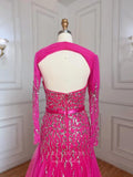 Prom Dress 2025 Fuchsia Beaded Prom Dresses Long Sleeve Sweetheart Neck Evening Dress 22124-unique elegant Prom Dresses-Fuchsia-US2-vigocouture