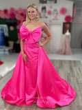 Prom Dress 2025 Fuchsia Bow-Tie Satin Prom Dresses Strapless Formal Gown 24103-unique elegant Prom Dresses-Fuchsia-Custom Size-vigocouture