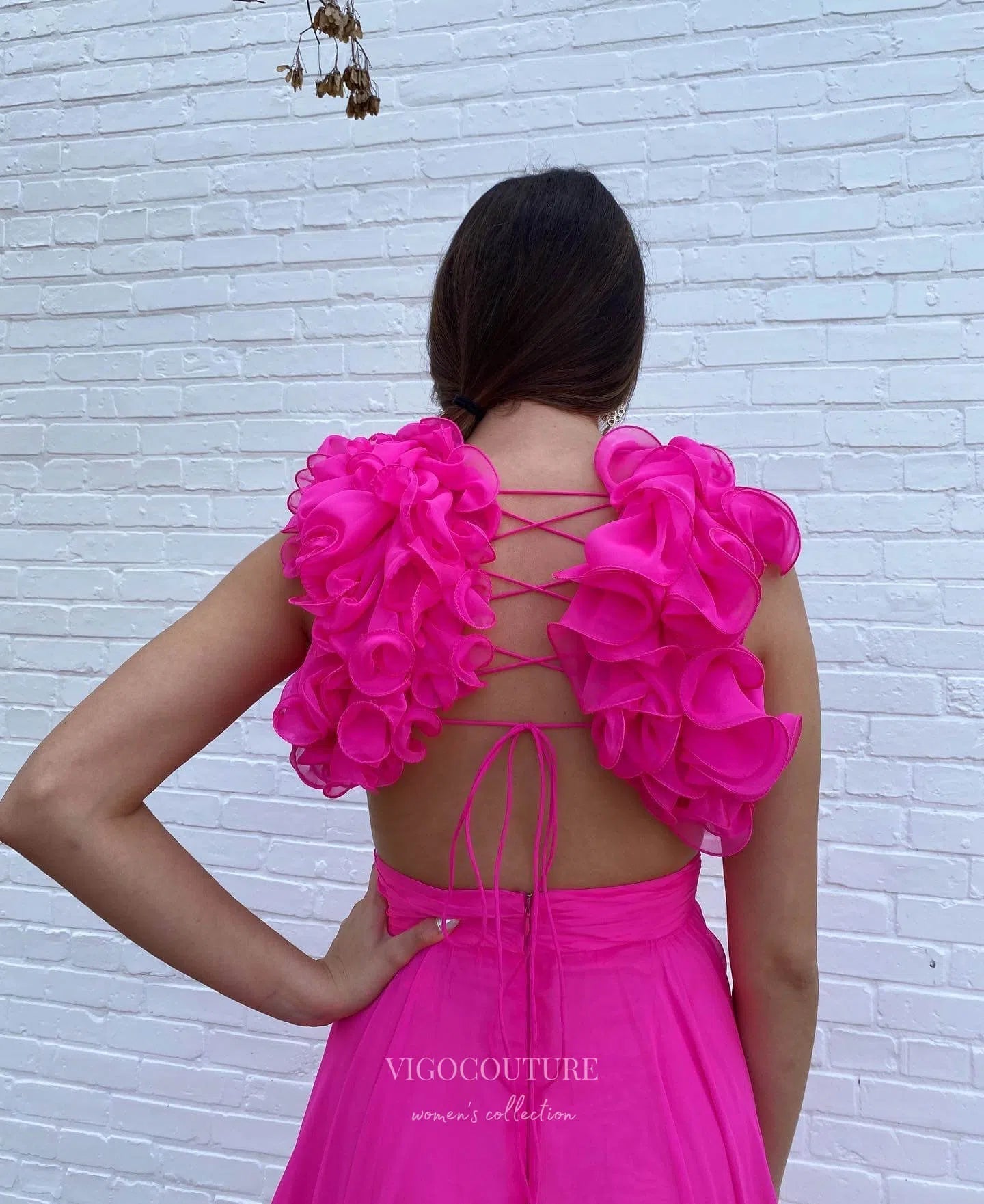 Prom Dress 2025 Fuchsia Chiffon Prom Dresses V-Neck Formal Dress 24029-unique elegant Prom Dresses-Fuchsia-Custom Size-vigocouture