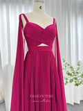 Prom Dress 2025 Fuchsia Chiffon Sheath Prom Dresses Cape Sleeve Mother of the Bride Dress 24442-unique elegant Prom Dresses-Fuchsia-Custom Size-vigocouture