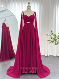 Prom Dress 2025 Fuchsia Chiffon Sheath Prom Dresses Cape Sleeve Mother of the Bride Dress 24442-unique elegant Prom Dresses-Fuchsia-Custom Size-vigocouture