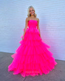 Prom Dress 2025 Fuchsia Ruffled Prom Dresses Strapless Tulle Quinceanera Dress 24025-unique elegant Prom Dresses-Fuchsia-Custom Size-vigocouture