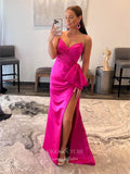 Prom Dress 2025 Fuchsia Satin Prom Dresses with Slit Mermaid Sweetheart Neck Evening Dress 21921-unique elegant Prom Dresses-Fuchsia-US2-vigocouture