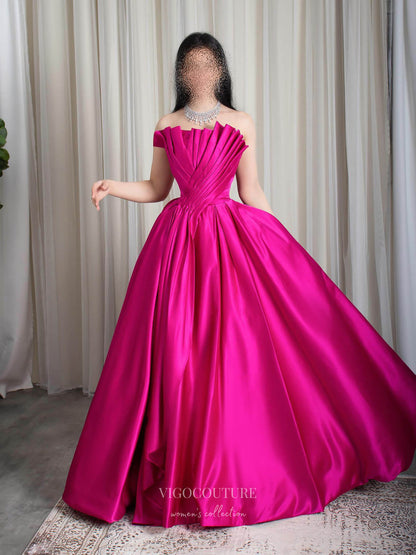 Fuchsia Satin Strapless Prom Dresses Pleated Crossed Bodice Formal Gown 24431 Custom Colors / 24W Fuchsia Satin Strapless Prom Dresses Pleated Crossed Bodice Formal Gown 24431 Custom Colors / 24W