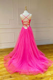 Prom Dress 2025 Fuchsia Spaghetti Strap Prom Dresses Pleated Tulle Evening Dress 21691-unique elegant Prom Dresses-Fuchsia-US2-vigocouture