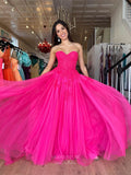 Prom Dress 2025 Fuchsia Strapless Prom Dresses Lace Applique Formal Dress 24026-unique elegant Prom Dresses-Fuchsia-Custom Size-vigocouture