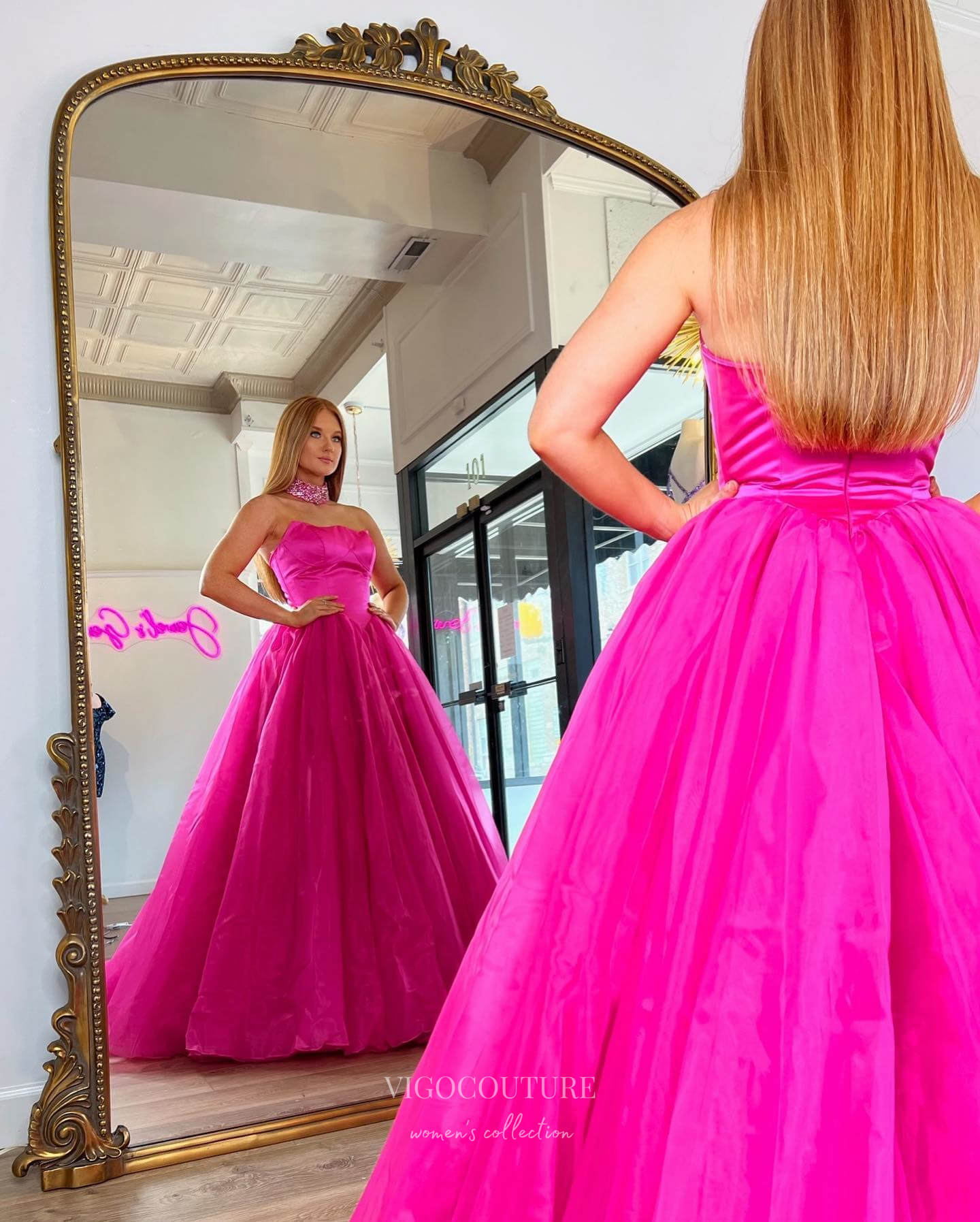 Prom Dress 2025 Fuchsia Strapless Prom Dresses Shimmering Tulle Formal Dress 24027-unique elegant Prom Dresses-Fuchsia-Custom Size-vigocouture