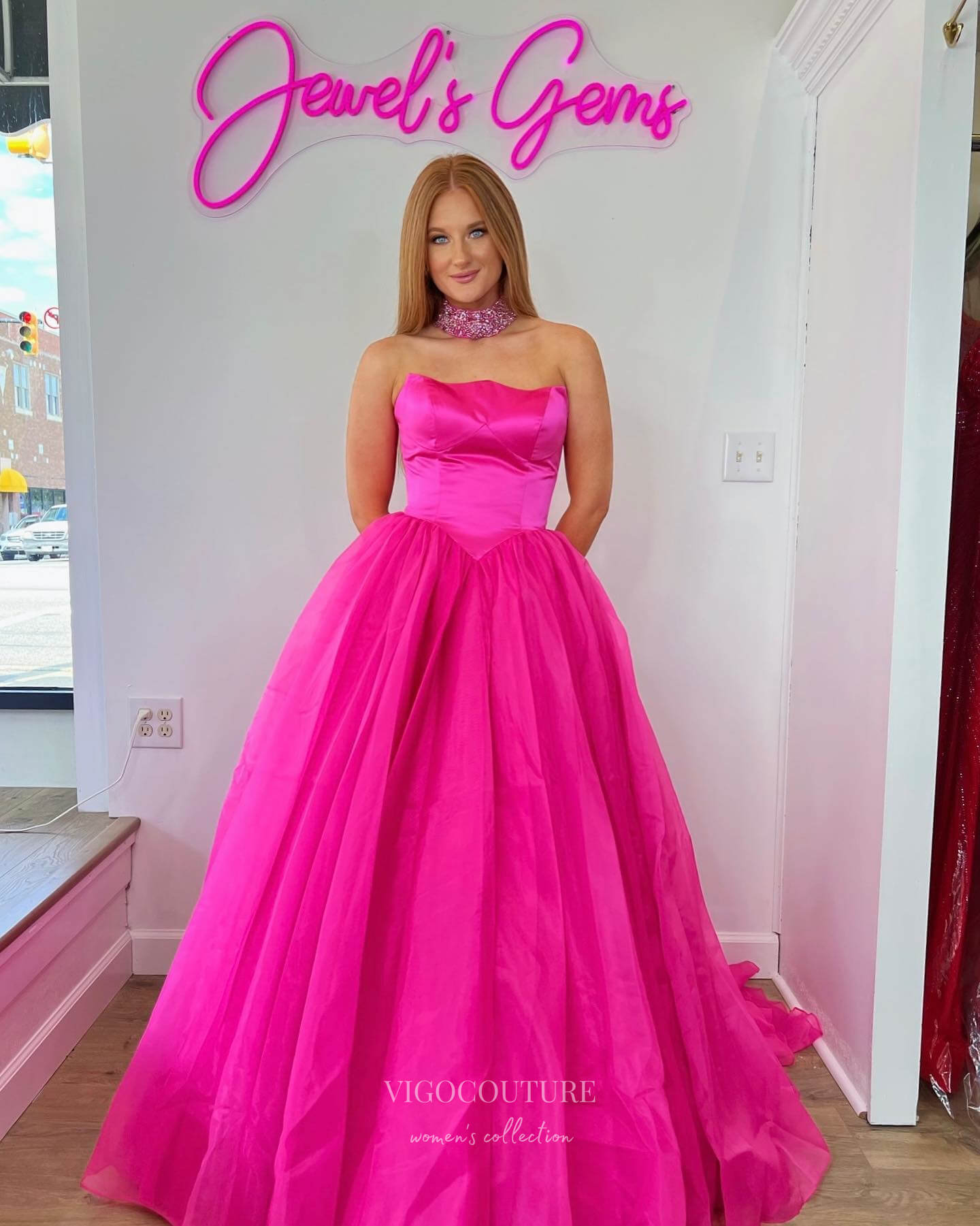 Fuchsia Strapless Prom Dresses Shimmering Tulle Formal Dress 24027 Custom Colors / US6 Fuchsia Strapless Prom Dresses Shimmering Tulle Formal Dress 24027 Custom Colors / US6