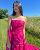 Prom Dress 2025 Fuchsia Strapless Prom Dresses with Slit Bow-Tie Evening Dress 21701-unique elegant Prom Dresses-Fuchsia-US2-vigocouture