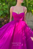 Short Prom Dresses 2025 Fuchsia Tulle Hoco Dresses Midi Length Spaghetti Strap Homecoming Dresses hc224-Prom Dresses-vigocouture-vigocouture