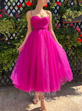 Short Prom Dresses 2025 Fuchsia Tulle Hoco Dresses Midi Length Spaghetti Strap Homecoming Dresses hc224-Prom Dresses-vigocouture-vigocouture