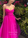 Short Prom Dresses 2025 Fuchsia Tulle Hoco Dresses Midi Length Spaghetti Strap Homecoming Dresses hc224-Prom Dresses-vigocouture-vigocouture