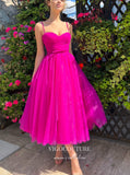 Short Prom Dresses 2025 Fuchsia Tulle Hoco Dresses Midi Length Spaghetti Strap Homecoming Dresses hc224-Prom Dresses-vigocouture-Fuchsia-US0-vigocouture