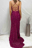 Prom Dress 2025 Fuchsia Velvet Sequin Mermaid Cheap Prom Dresses with Slit Spaghetti Strap 24242-unique elegant Prom Dresses-Fuchsia-Custom Size-vigocouture