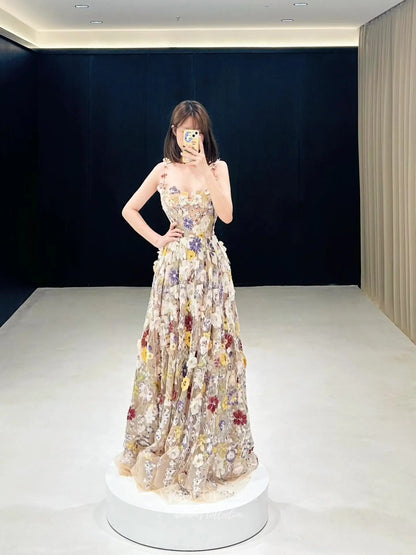 Prom Dresses 2025 to impress Garden-Inspired Floral Formal Dress with 3D Appliqué, Sheer Bodice and A-Line Skirt – F003-vigocouture-vigocouture