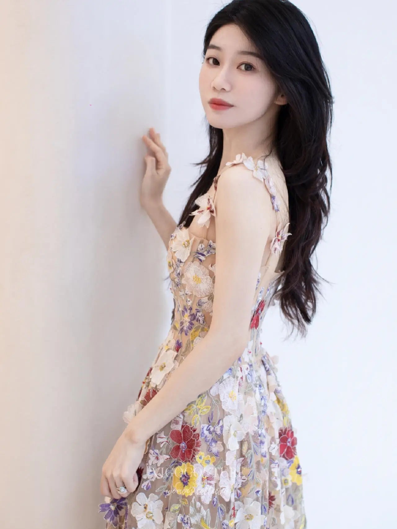 Prom Dresses 2025 to impress Garden-Inspired Floral Formal Dress with 3D Appliqué, Sheer Bodice and A-Line Skirt – F003-vigocouture-vigocouture